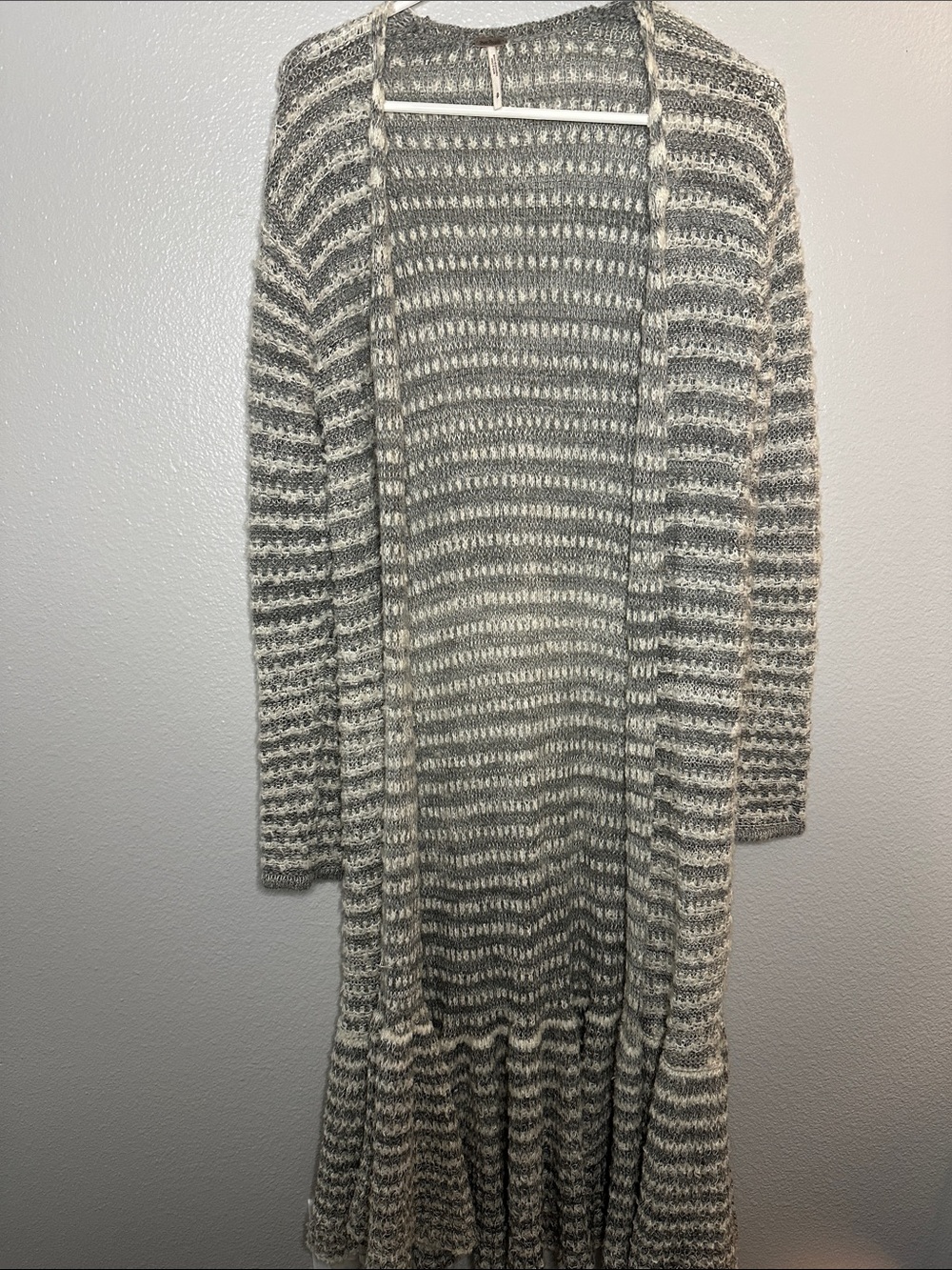 Free People Longline Open Knit Cardigan Sweater Gray Cream Size S